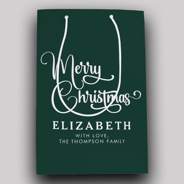 Personalized Elegant Script Merry Christmas Custom Medium Gift Bag (Creator Uploaded)