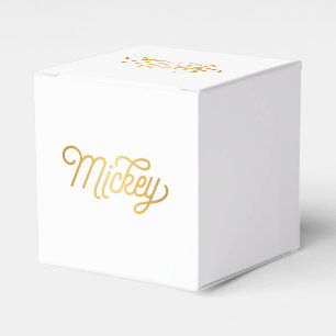 Personalized Elegant Script Mickey Gold Black Favor Box
