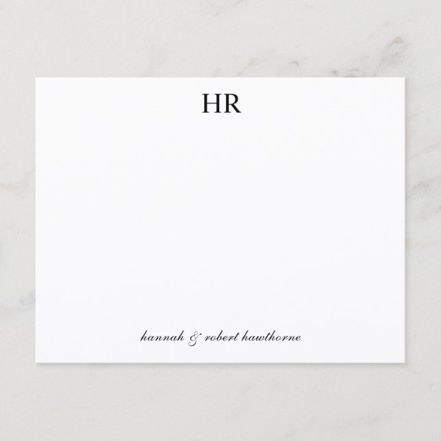 Personalized Elegant Script Minimal Black Monogram Card (Front)