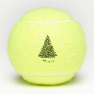 Personalized Elegant Script Name Christmas Tree Tennis Balls