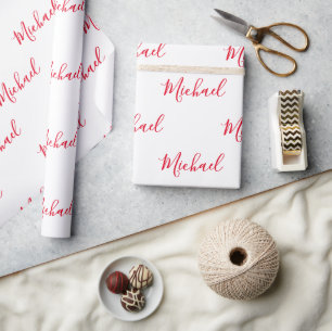 Personalized Elegant Script Name Red  Wrapping Paper