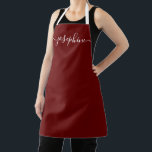 Personalized elegant script name soft Burgundy Apron<br><div class="desc">Hosting a botanical, succulent workshop? How about a cooking class? Give out personalized burgundy red aprons for your guests with an elegant font script type that will surely delight them. Have the talking about this sophisticated giveaway. Tip: to keep the long swashes at the end keep the small squares at...</div>