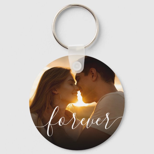 Personalized Elegant Script Photo Keychain (Front)
