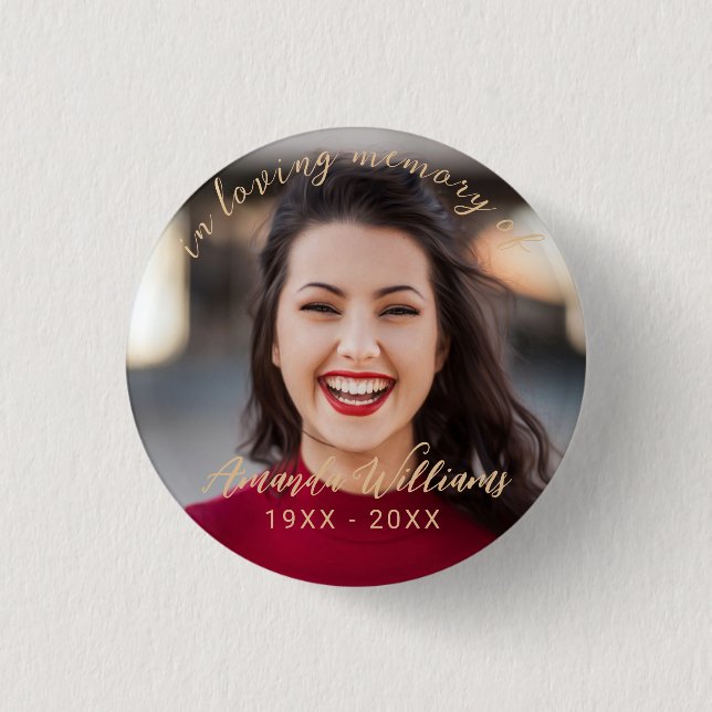 Personalized Elegant Script Photo Memorial Buttons (Front)