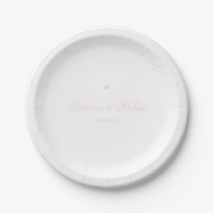 Personalized Elegant Script Pink Heart Paper Plate