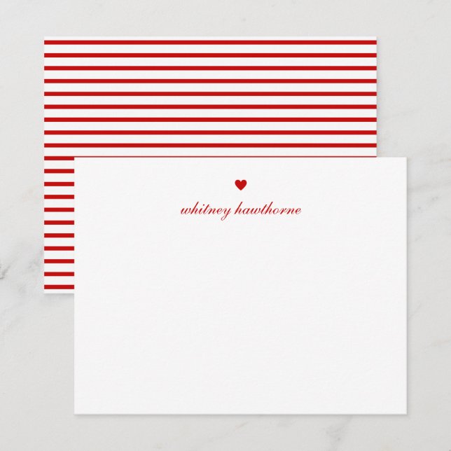 Personalized Elegant Script Red Heart Card (Front/Back)