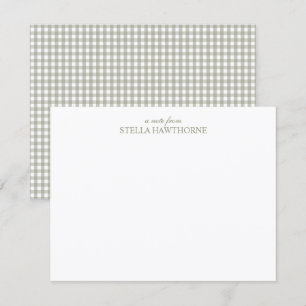 Personalized Elegant Script Sage Green Gingham Card