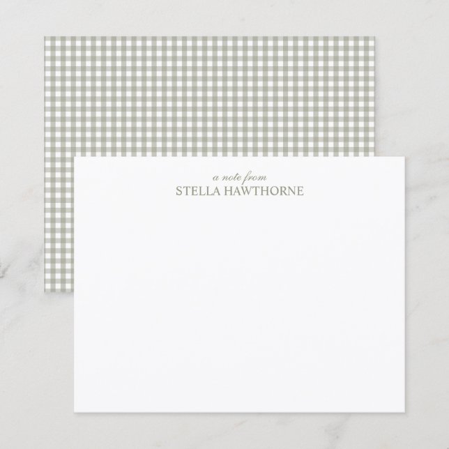 Personalized Elegant Script Sage Green Gingham Card (Front/Back)