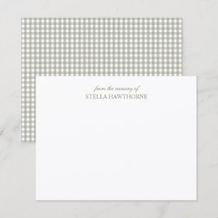 Personalized Elegant Script Sage Green Gingham Card