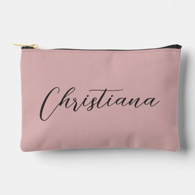 Personalized Elegant Script Typography Pink Accessory Pouch (Front)