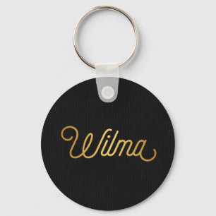Personalized Elegant Script Wilma Gold Black Keychain
