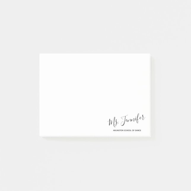 Personalized Elegant Scripted Dance Teacher Post-it Notes (Front)