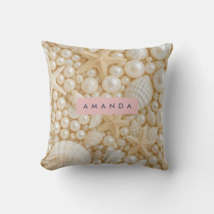 Personalized Elegant Seashell and Pearl Throw Pillow