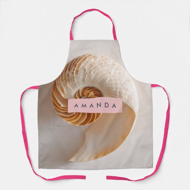 Personalized Elegant Seashell Spiral Coastal Apron (Front)