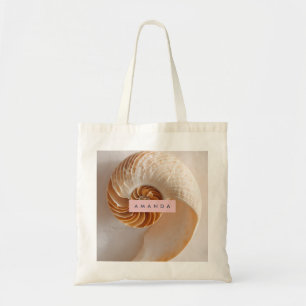 Personalized Elegant Seashell Spiral Coastal Tote Bag
