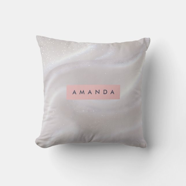 Personalized Elegant Shimmer White Satin Throw Pillow (Front)