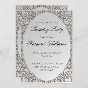 Personalized Elegant Silver Decorative Birthday Invitation