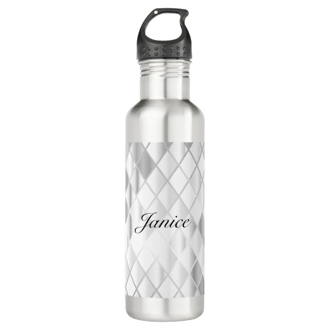 Personalized Elegant Silver Grey Diamond Luxury  710 Ml Water Bottle (Front)