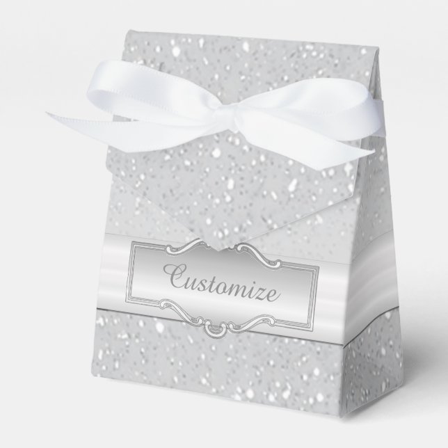 Personalized Elegant Silver Sparkle Favour Box (Front Side)