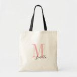 Personalized elegant simple name and monogram tote bag<br><div class="desc">Elegant Modern Personalized monogram and name tote bags in pink and black color,  simple and stylish. great personalized bridal party gifts at wedding party,  bridal shower or bachelorette party.  Customize the monogram or name with your choice of color or font.</div>