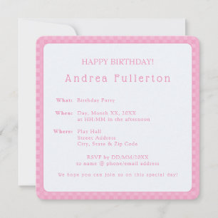 Personalized Elegant Simple Pink Birthday Party Invitation