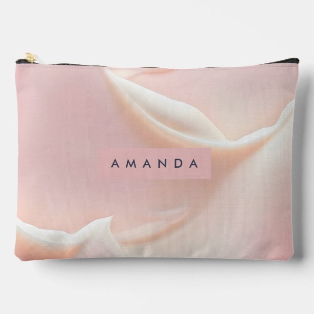 Personalized Elegant Soft Blush Satin Abstract Accessory Pouch (Front)