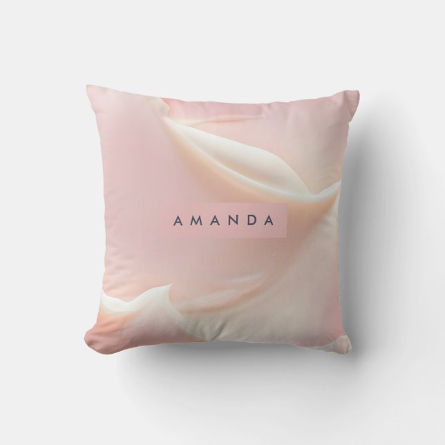 Personalized Elegant Soft Blush Satin Abstract Throw Pillow (Front)