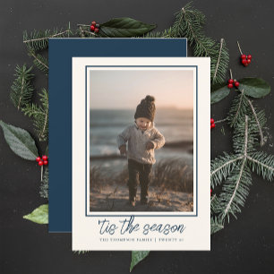 Personalized Elegant Stylish Navy Blue Christmas  Holiday Card