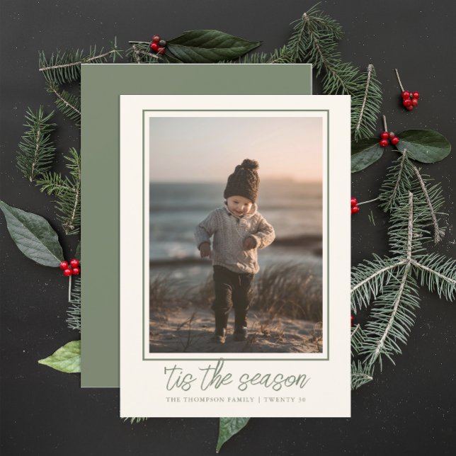 Personalized Elegant Stylish Sage Green Christmas  Holiday Card (Creator Uploaded)