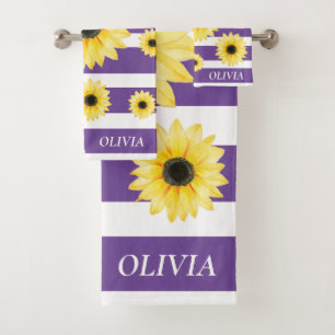 Personalized Elegant Sunfllower purple and white Bath Towel Set