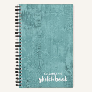 Personalized Elegant Teal Sketchbook Your Name Not Notebook