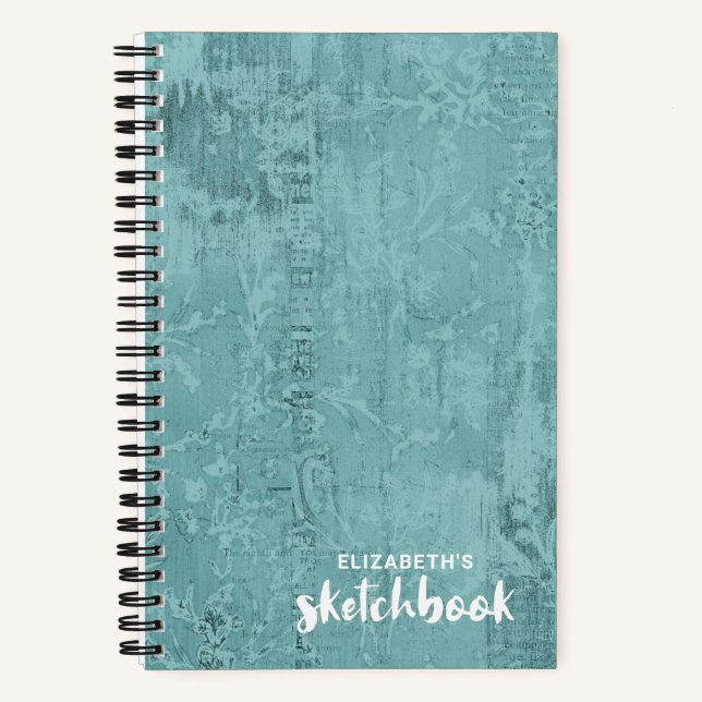 Personalized Elegant Teal Sketchbook Your Name Not Notebook (Front)