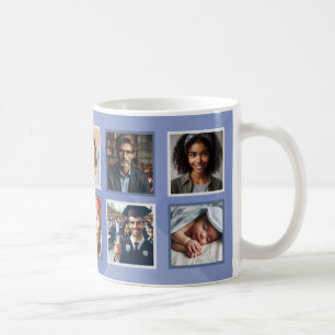 Personalized Elegant Ten Photos Collage Blue Grey Coffee Mug