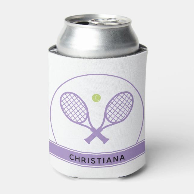 Personalized Elegant Tennis Racket and Ball Cute Can Cooler (Can Front)