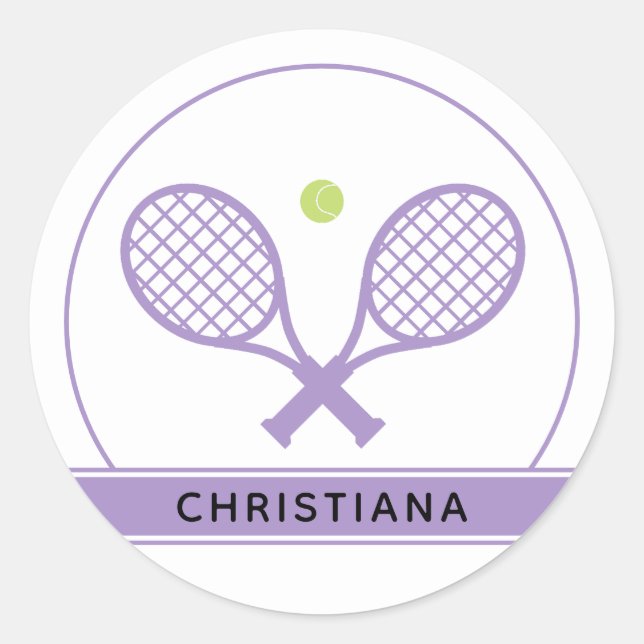 Personalized Elegant Tennis Racket and Ball Cute Classic Round Sticker (Front)