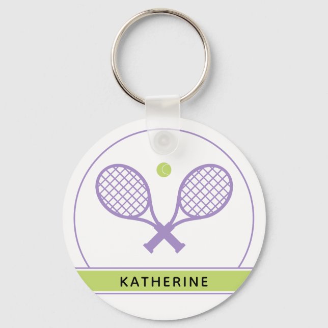 Personalized Elegant Tennis Racket and Ball Cute Keychain (Front)