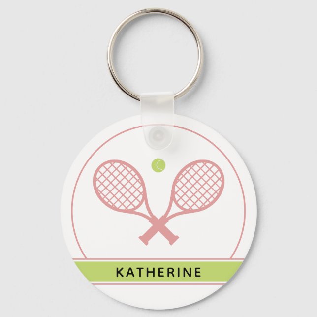 Personalized Elegant Tennis Racket and Ball Cute Keychain (Front)