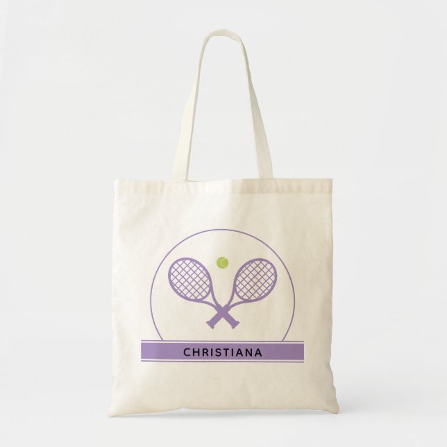 Personalized Elegant Tennis Racket and Ball Cute Tote Bag (Front)