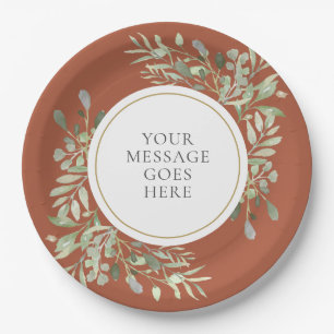 Personalized Elegant Terracotta Gold Greenery Paper Plate