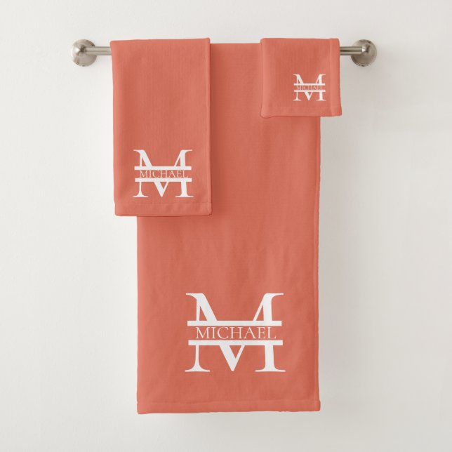 Personalized Elegant Terracotta Monogram and Name Bath Towel Set (Insitu)
