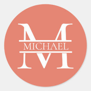 Personalized Elegant Terracotta Monogram and Name Classic Round Sticker