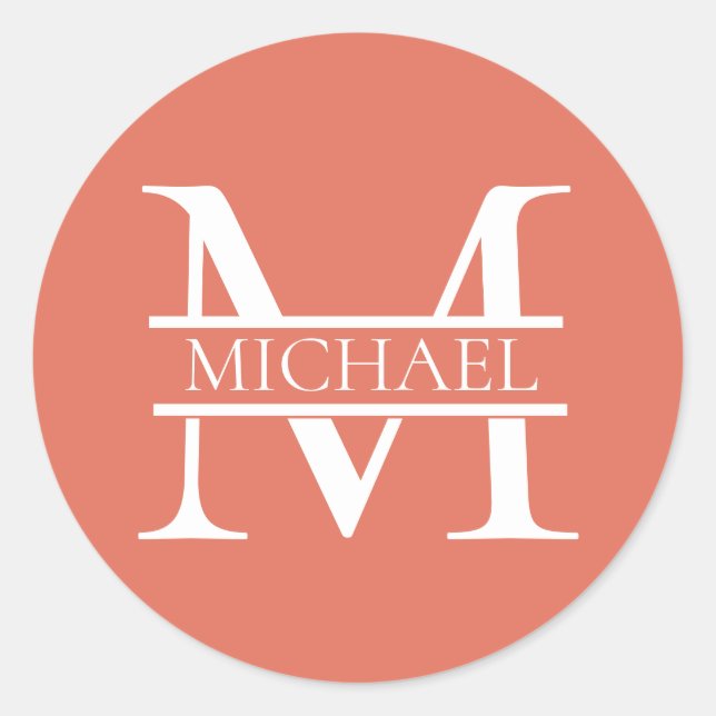 Personalized Elegant Terracotta Monogram and Name Classic Round Sticker (Front)