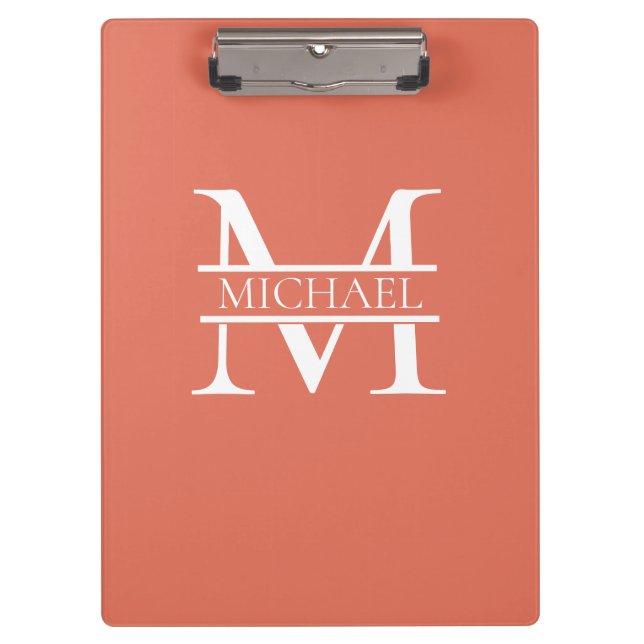 Personalized Elegant Terracotta Monogram and Name Clipboard (Front)
