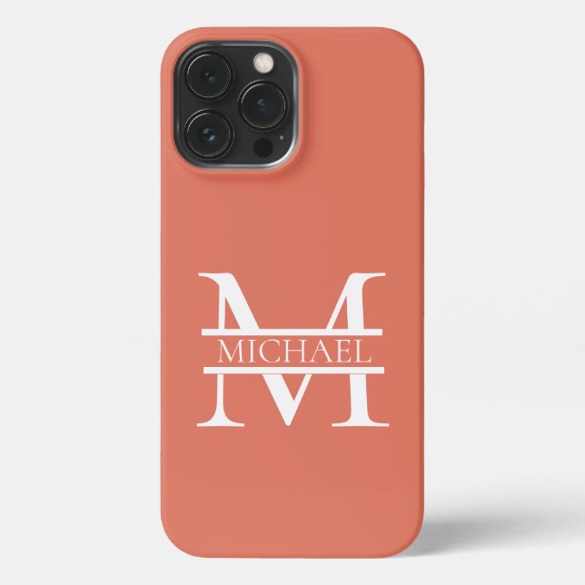 Personalized Elegant Terracotta Monogram and Name iPhone Case (Back)