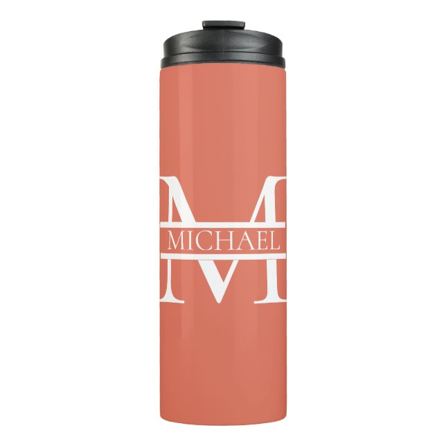Personalized Elegant Terracotta Monogram and Name Thermal Tumbler (Front)