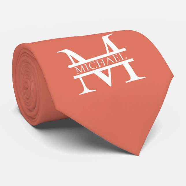 Personalized Elegant Terracotta Monogram and Name Tie (Rolled)