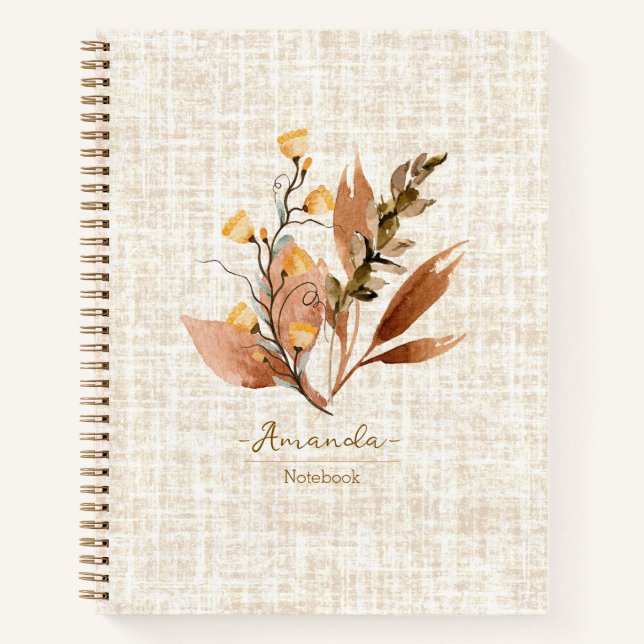 Personalized Elegant texture wildflowers Fall Notebook (Front)