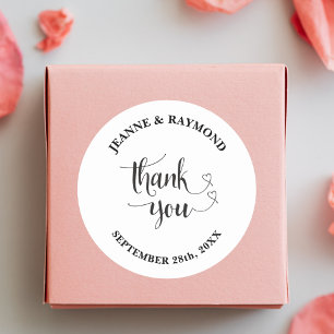 Personalized Elegant Thank You Wedding Favour  Classic Round Sticker
