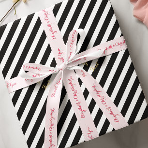 Personalized Elegant Thank You Wedding Favour Pink Satin Ribbon