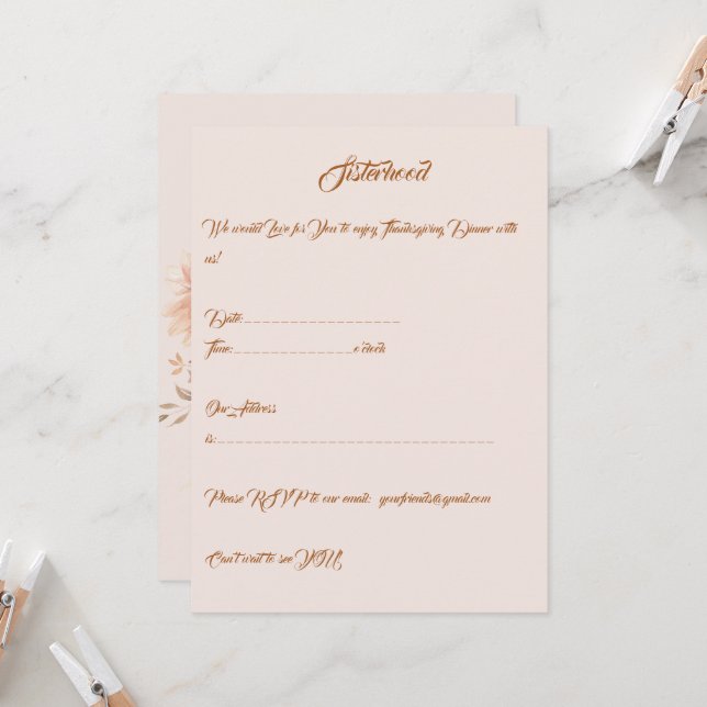 Personalized Elegant Thanksgiving Entertaining Invitation (Front/Back In Situ)
